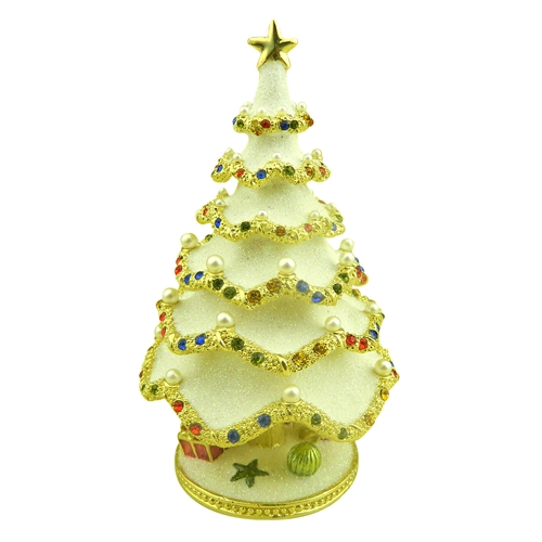 Ivory Jeweled Garland Christmas Tree Trinket Box