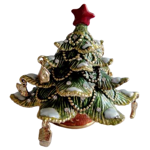 Antique Green Lock Christmas Tree Trinket Box