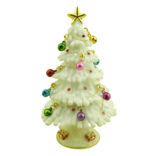 White Jeweled Ornament Christmas Tree Trinket Box