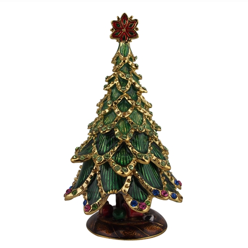 Tall Green Garland Christmas Tree Trinket Box
