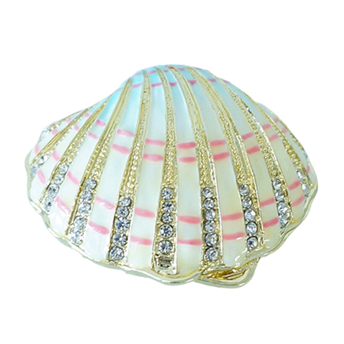 White Ribbed Scallop Shell Trinket Box