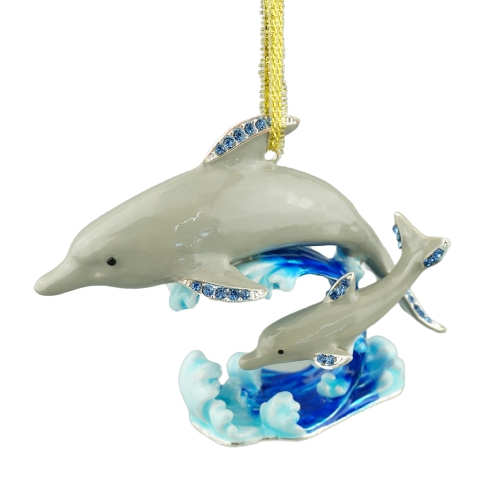 Mother and Calf Dolphin Wave Trinket Box