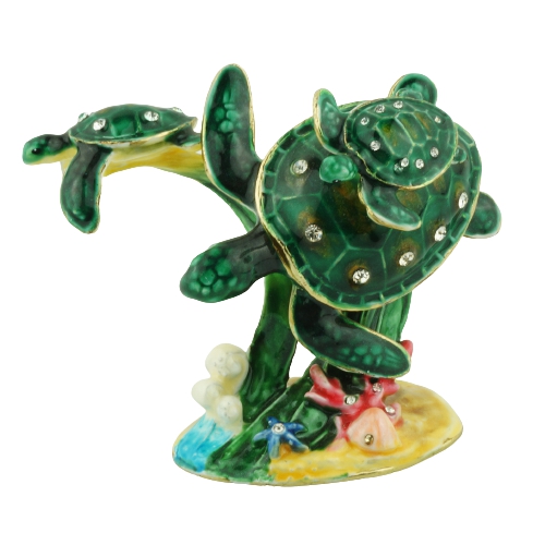 Green Sea Turtle Coral Reef Trinket Box
