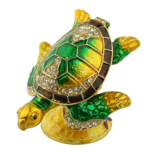 Emerald Jeweled Sea Turtle Trinket Box