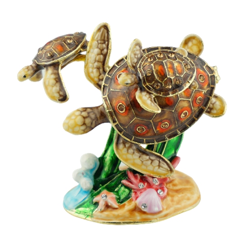 Sea Turtle Family Reef Trinket Box