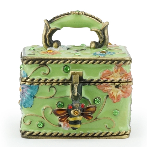 Vintage Green Floral Handbag Trinket Box