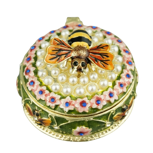 Vintage Pearl Bee Round Trinket Box