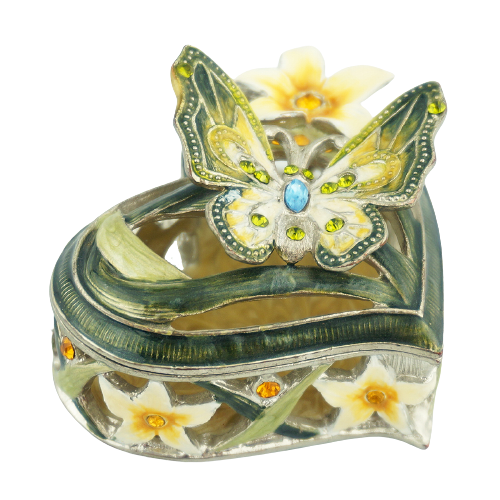 Vintage Butterfly Heart Glass Trinket Box