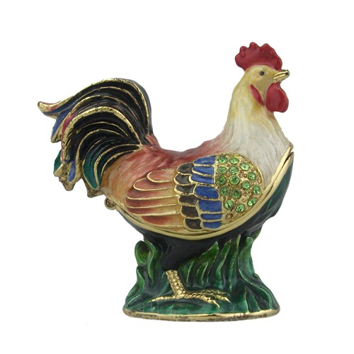 Vintage Enamel Rooster Trinket Box