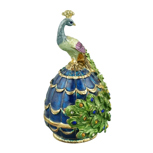 Vintage Blue Peacock Egg Trinket Box