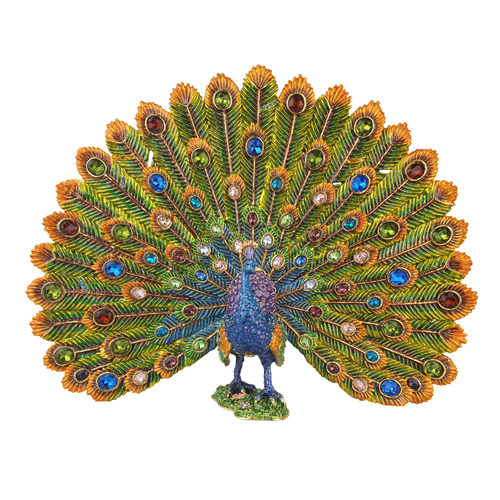 Vintage Jeweled Fan-Tail Peacock Trinket Box