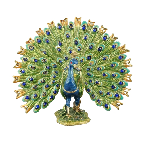 Vintage Green Fan-Tail Peacock Trinket Box