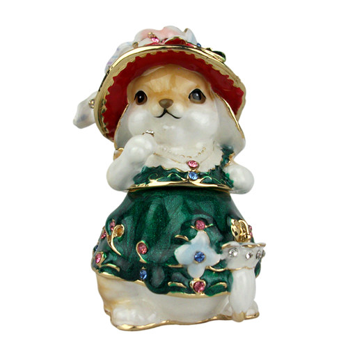 Vintage Bonnet Rabbit Trinket Box