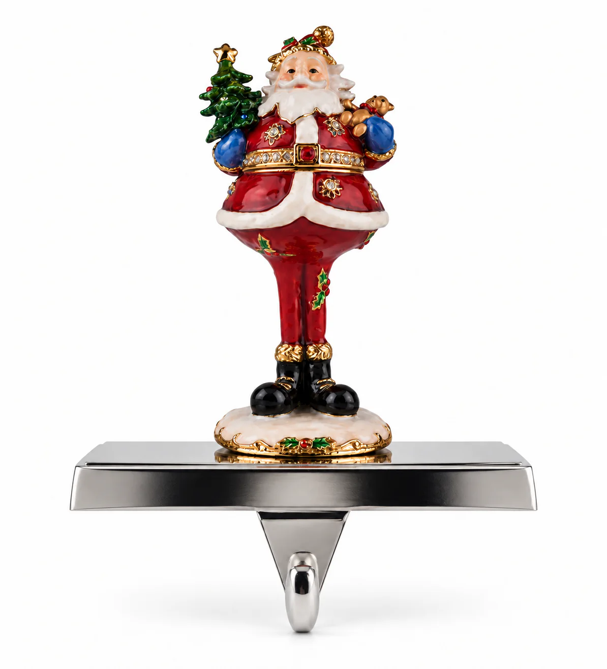 Santa Claus with Christmas Tree Metal Stocking Holder