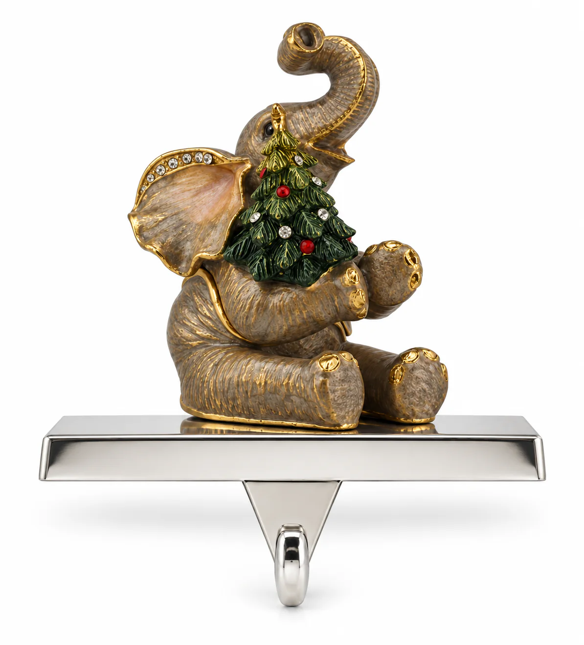 Elephant with Christmas Tree Metal Stocking Holder
