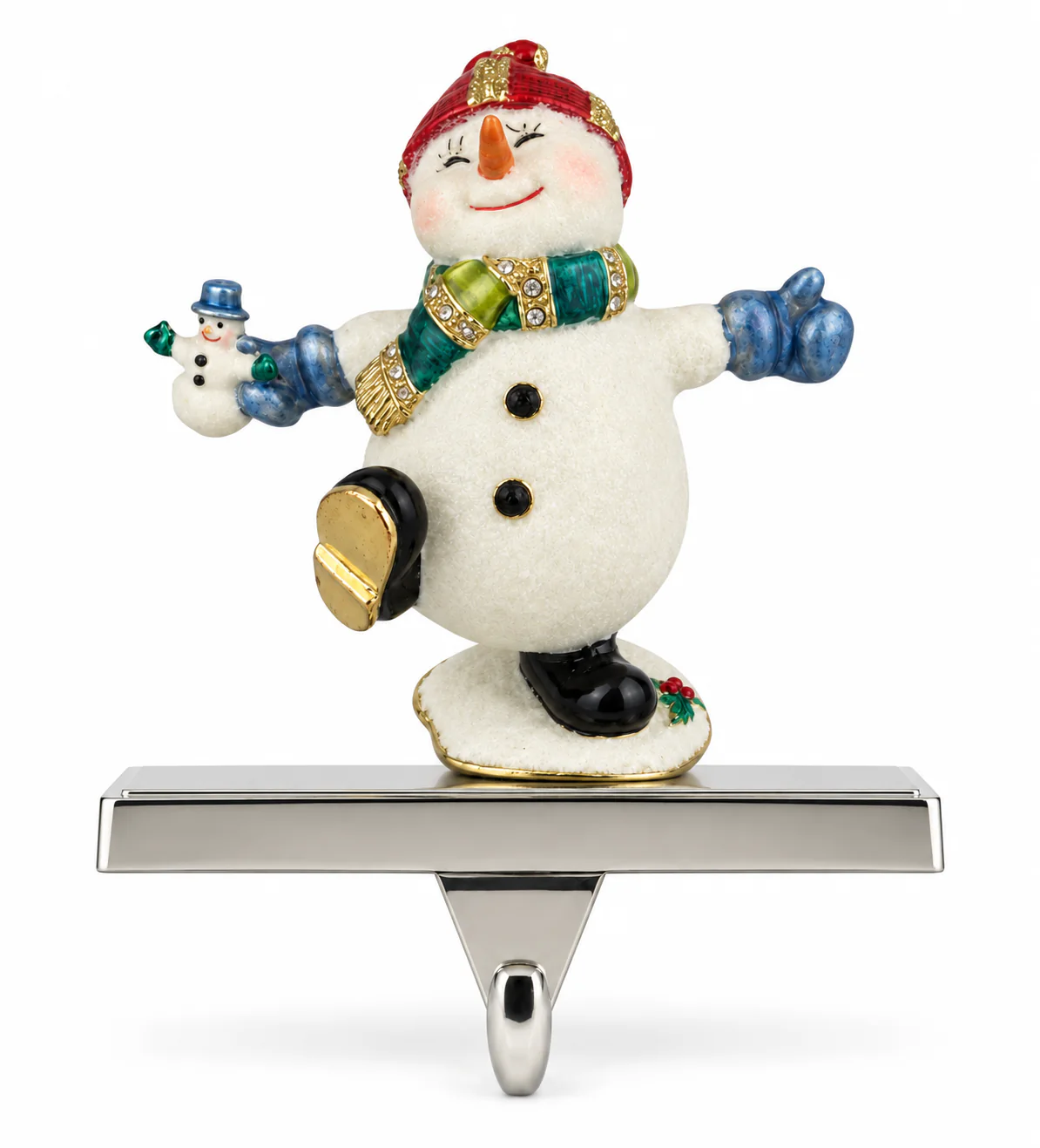 Blue Mitten Snowman Metal Stocking Holder
