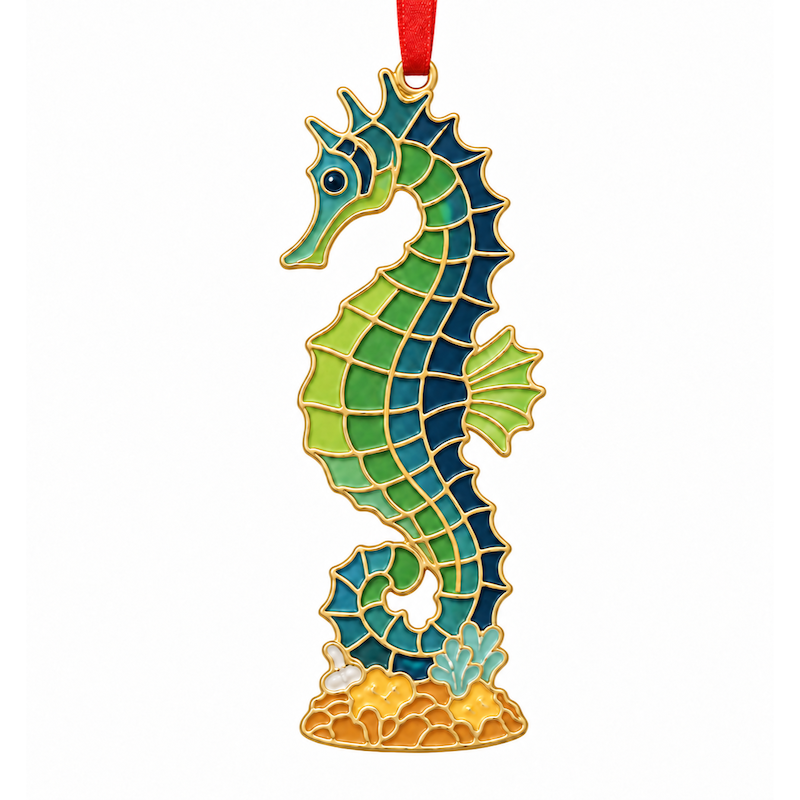 Custom Soft Enamel Christmas Ornament – Seahorse Design