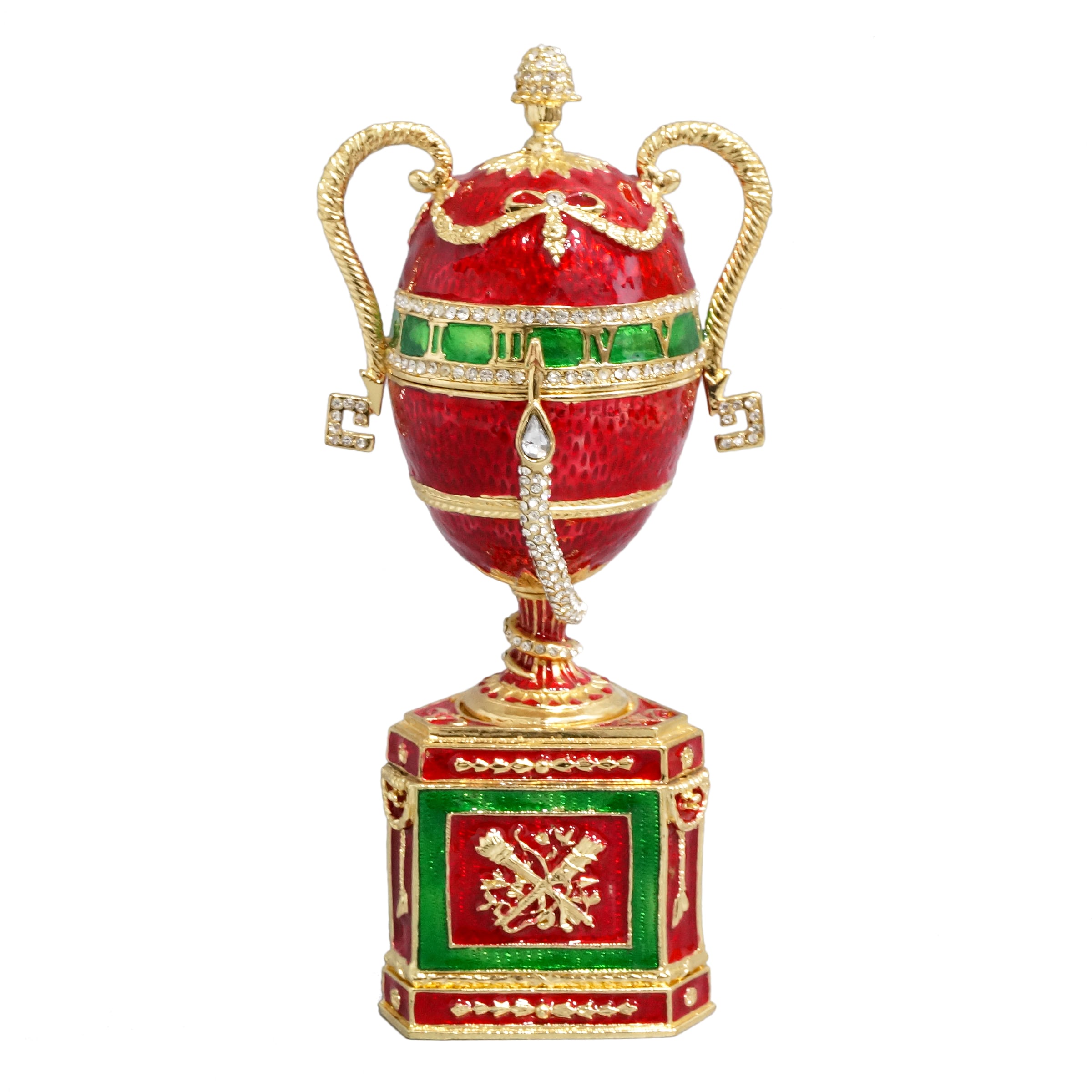 Red enamel swan-handled egg trinket box