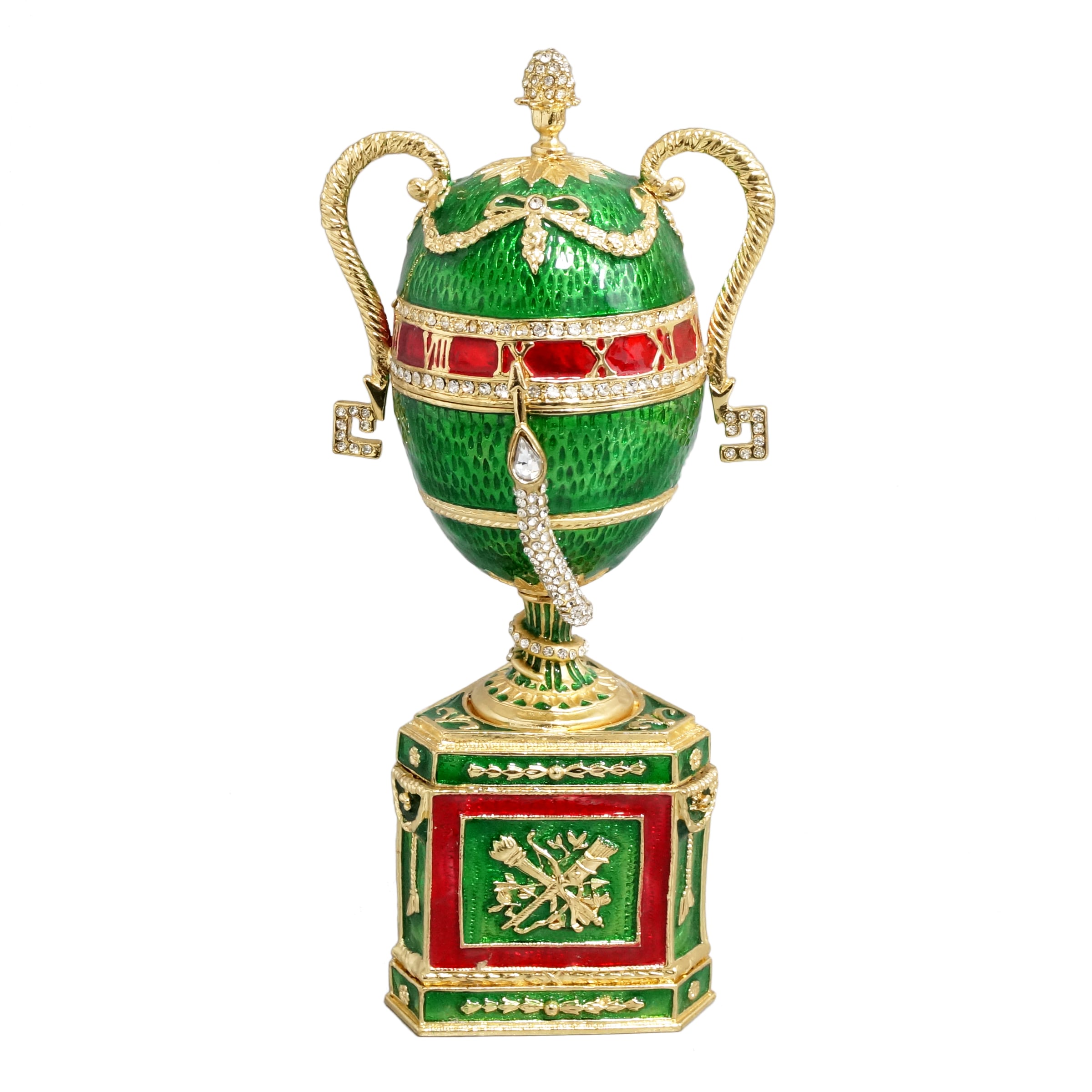 Green enamel swan-handled egg trinket box