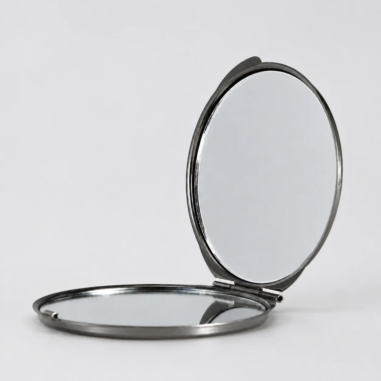 Plain Round Metal Compact Mirror with Textured Lid - view 10
