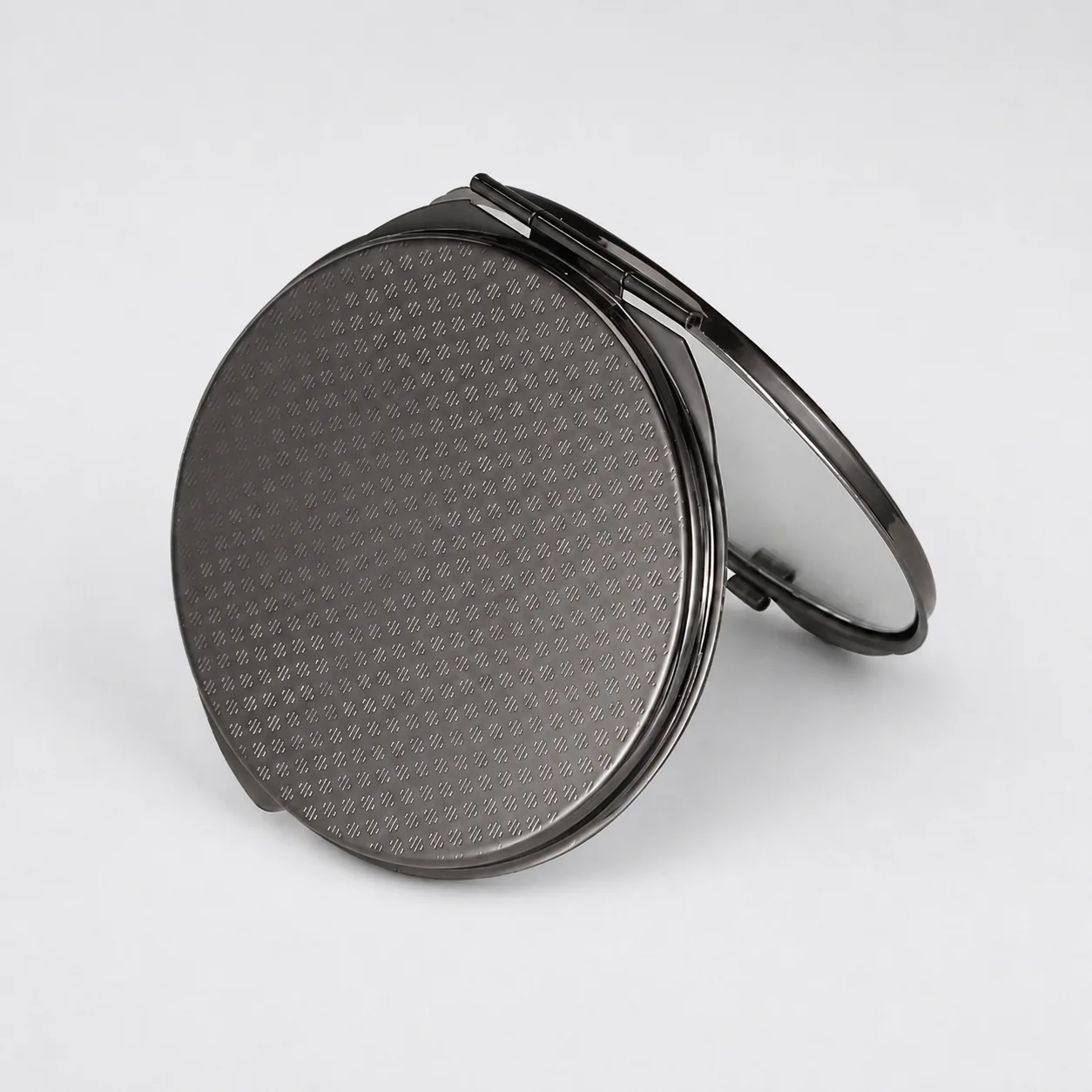 Plain Round Metal Compact Mirror with Textured Lid - view 9