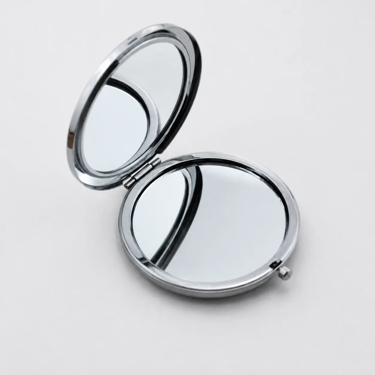 Plain Round Metal Compact Mirror with Recessed Top - view 3