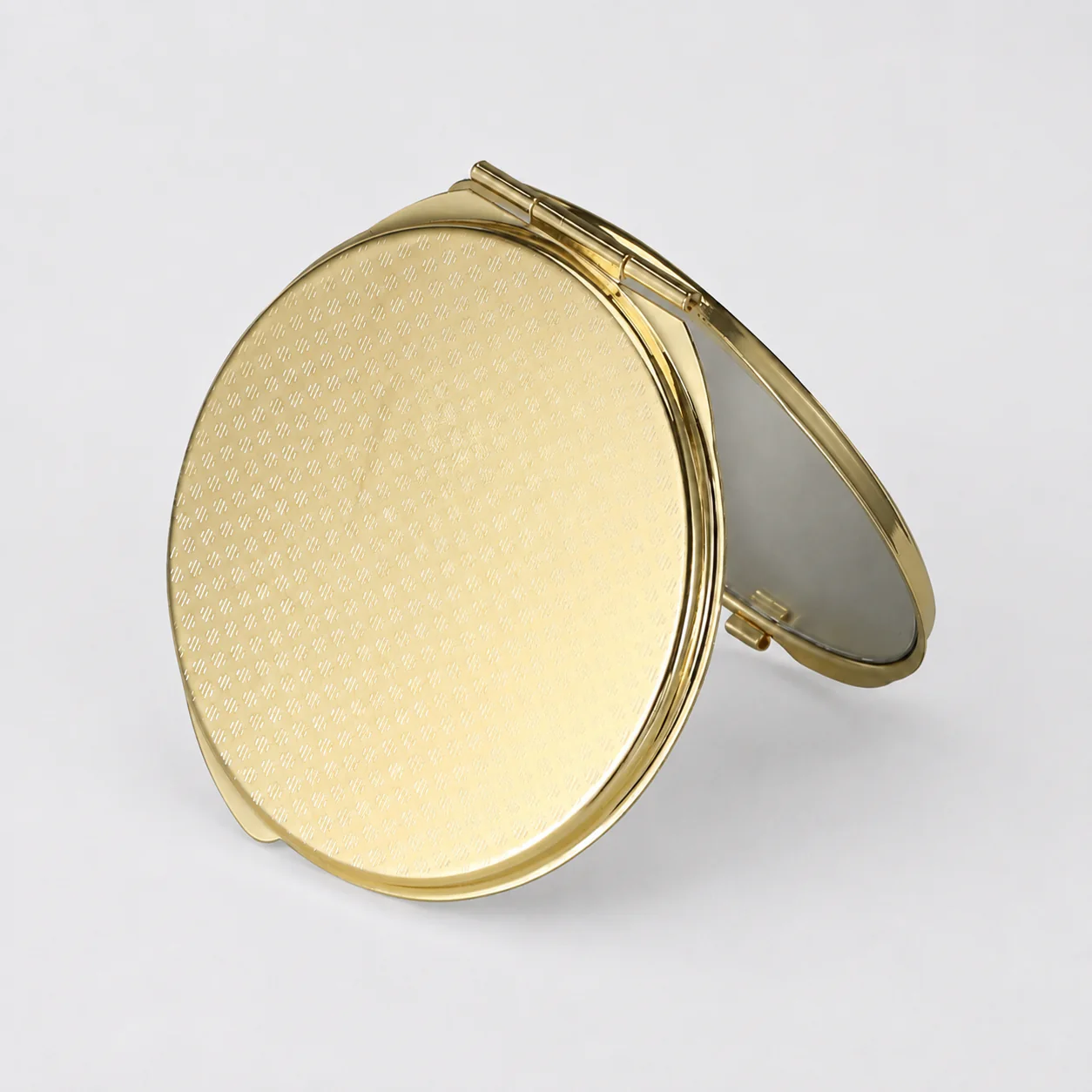 Plain Round Metal Compact Mirror with Textured Lid - view 18