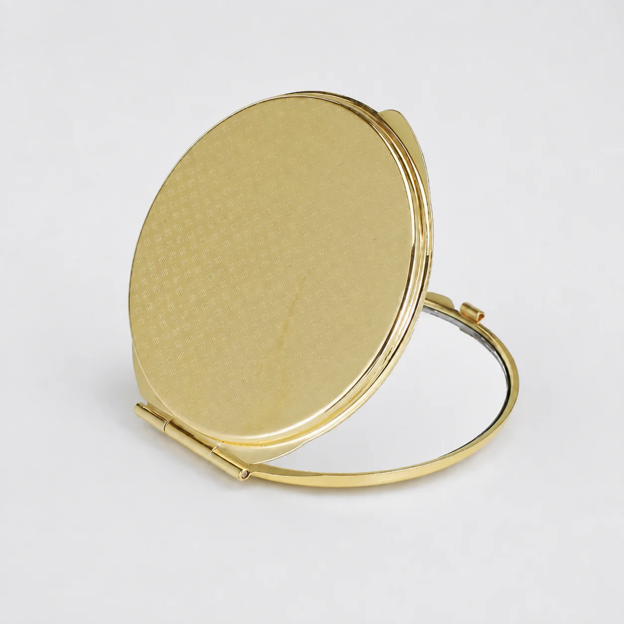 Plain Round Metal Compact Mirror with Textured Lid - view 16