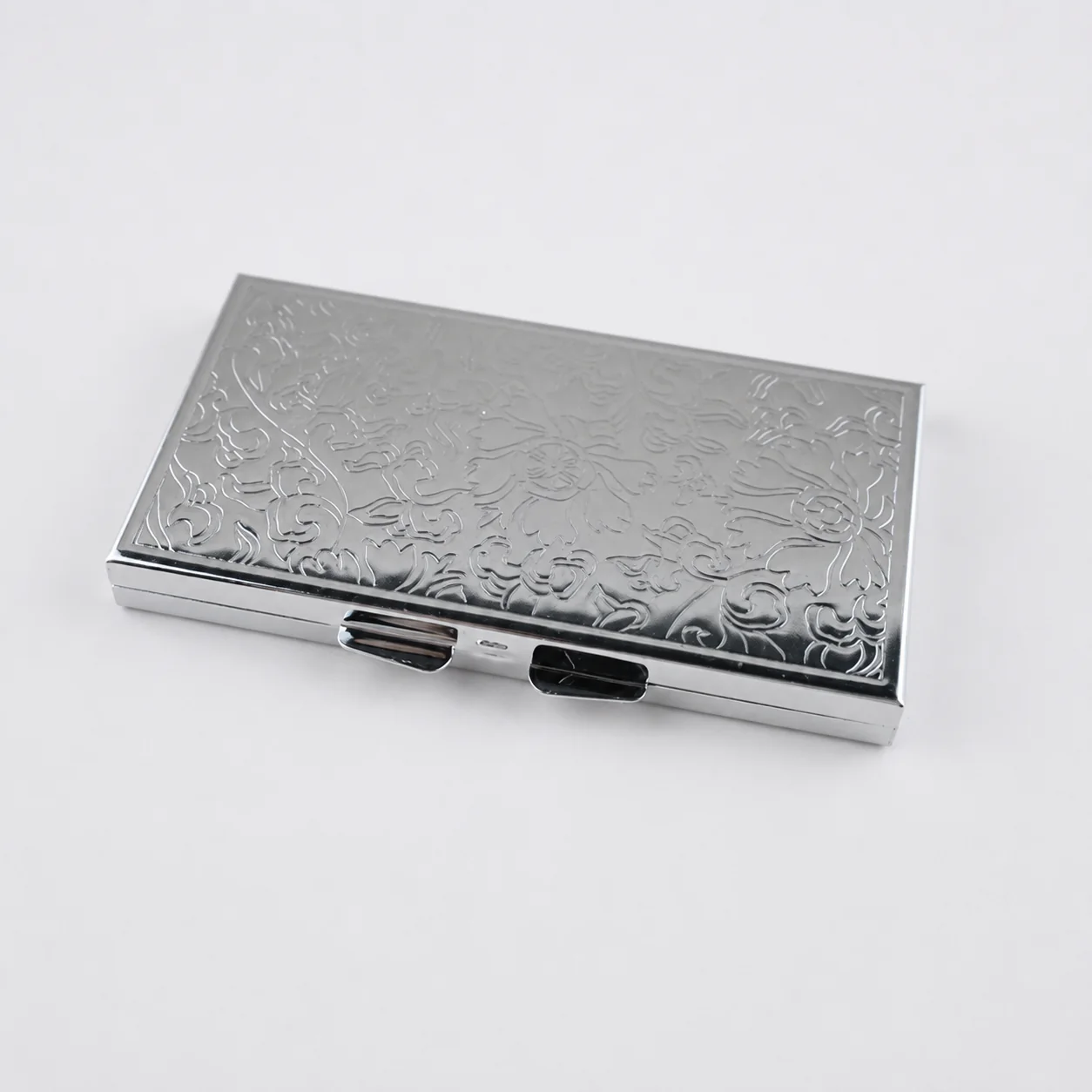 Engraved Floral Rectangular Metal Compact Mirror - view 2