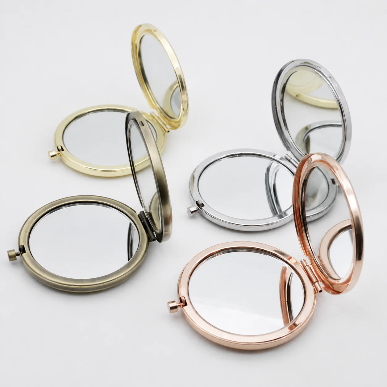 Plain Round Metal Compact Mirror with Recessed Top - view 1