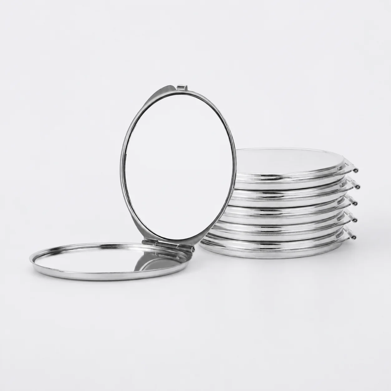 Plain Round Metal Compact Mirror with Textured Lid - view 4