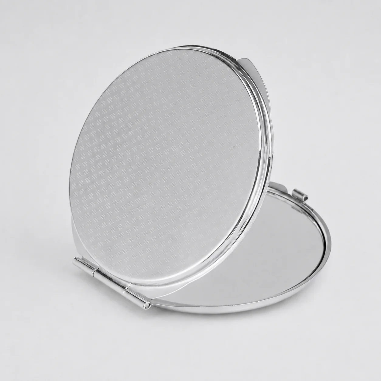 Plain Round Metal Compact Mirror with Textured Lid - view 6
