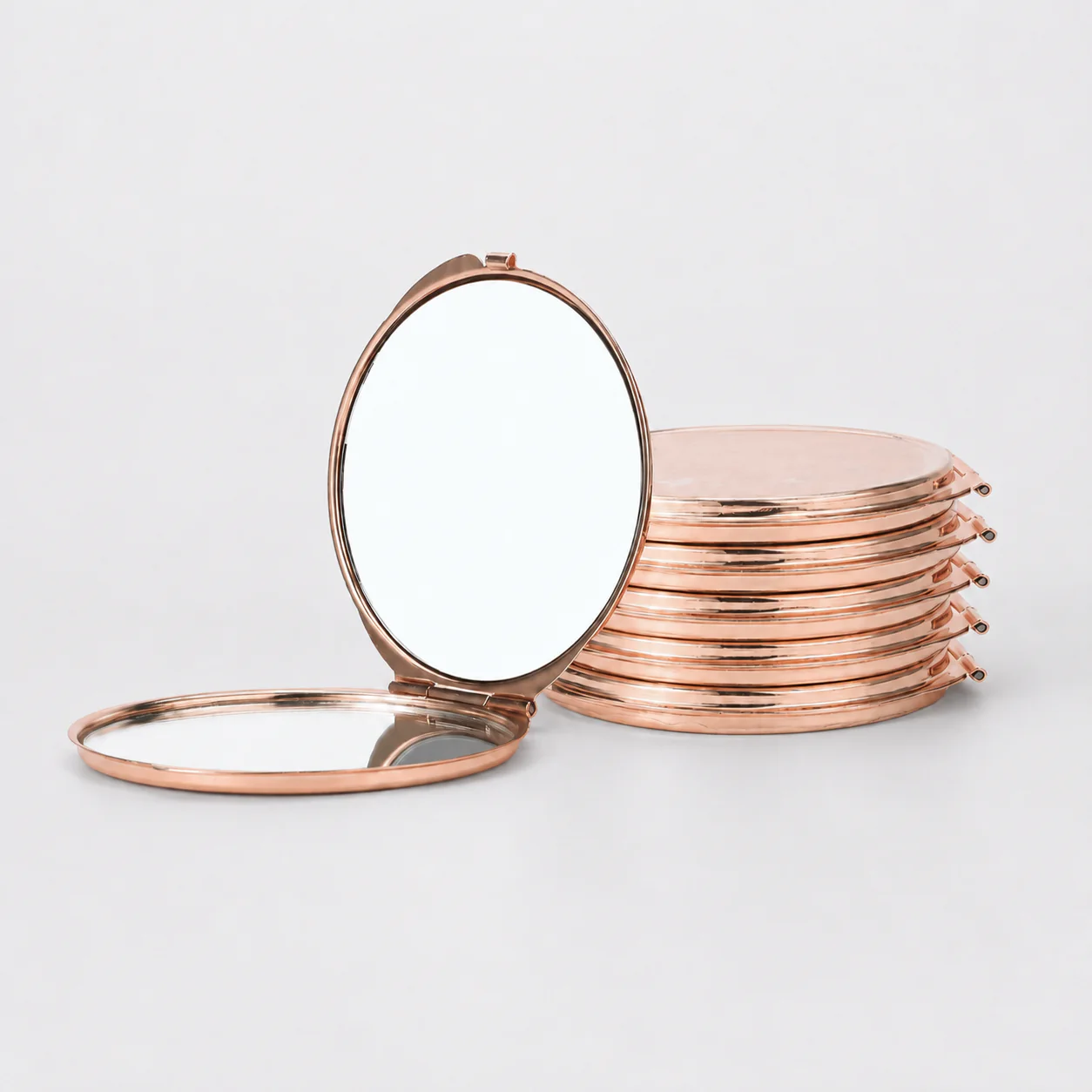 Plain Round Metal Compact Mirror with Textured Lid - view 13