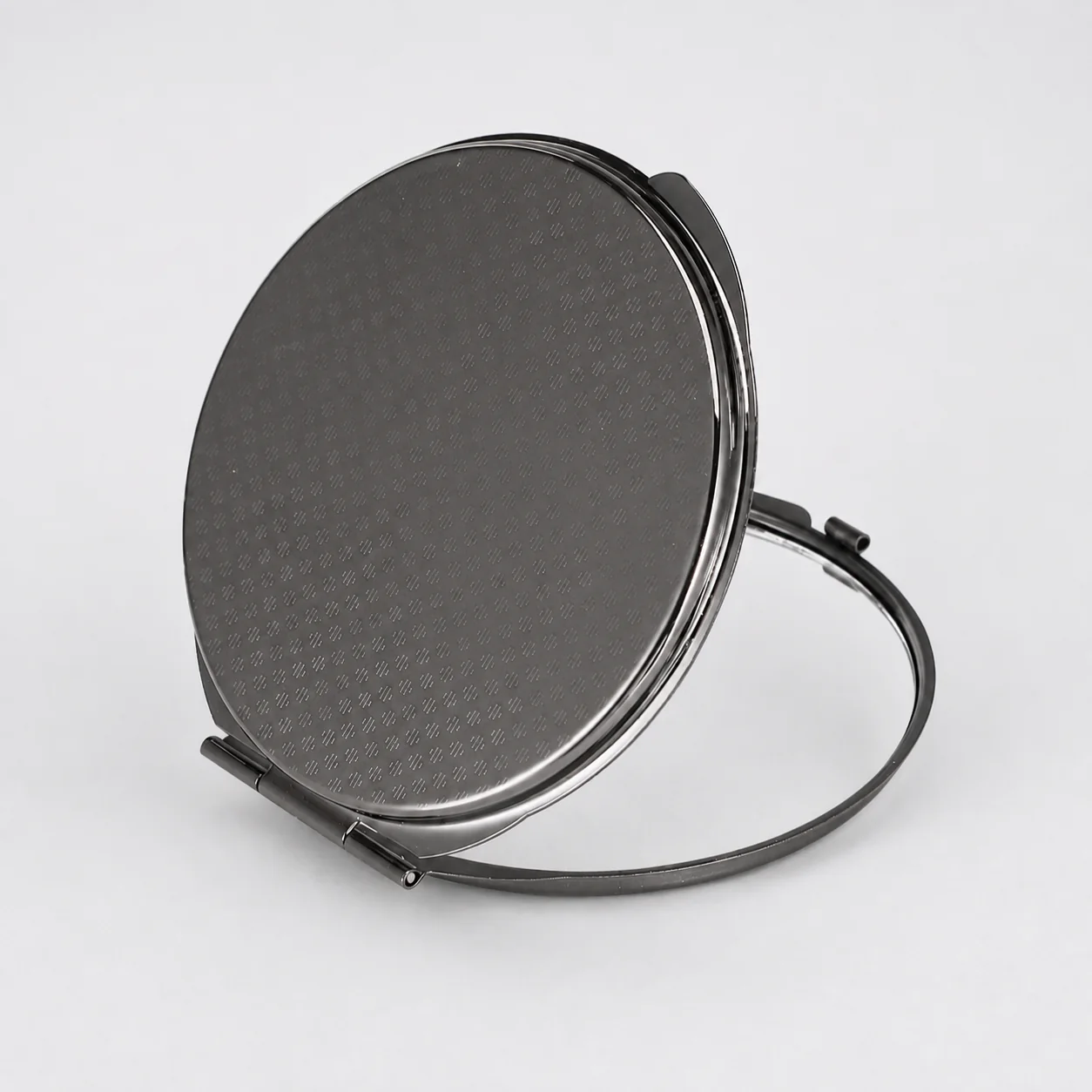 Plain Round Metal Compact Mirror with Textured Lid - view 8