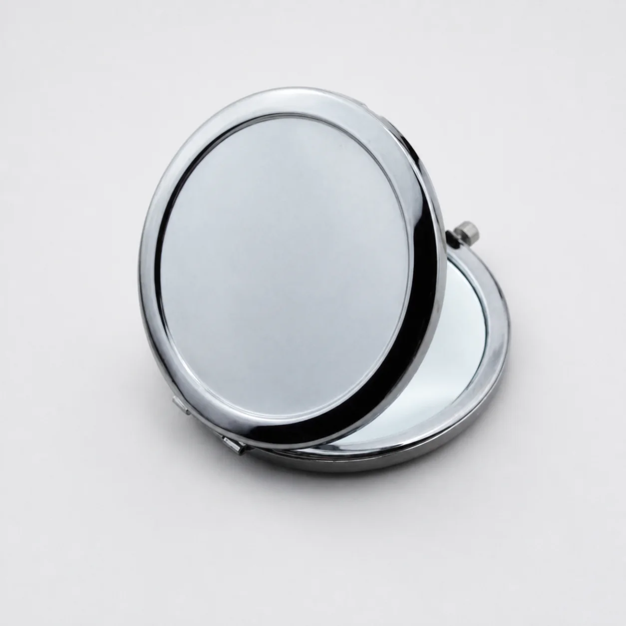 Plain Round Metal Compact Mirror with Recessed Top - view 2
