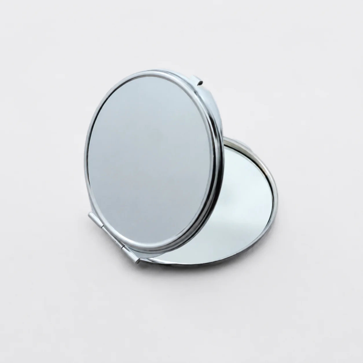 Plain Round Metal Compact Mirror with Textured Lid - view 2