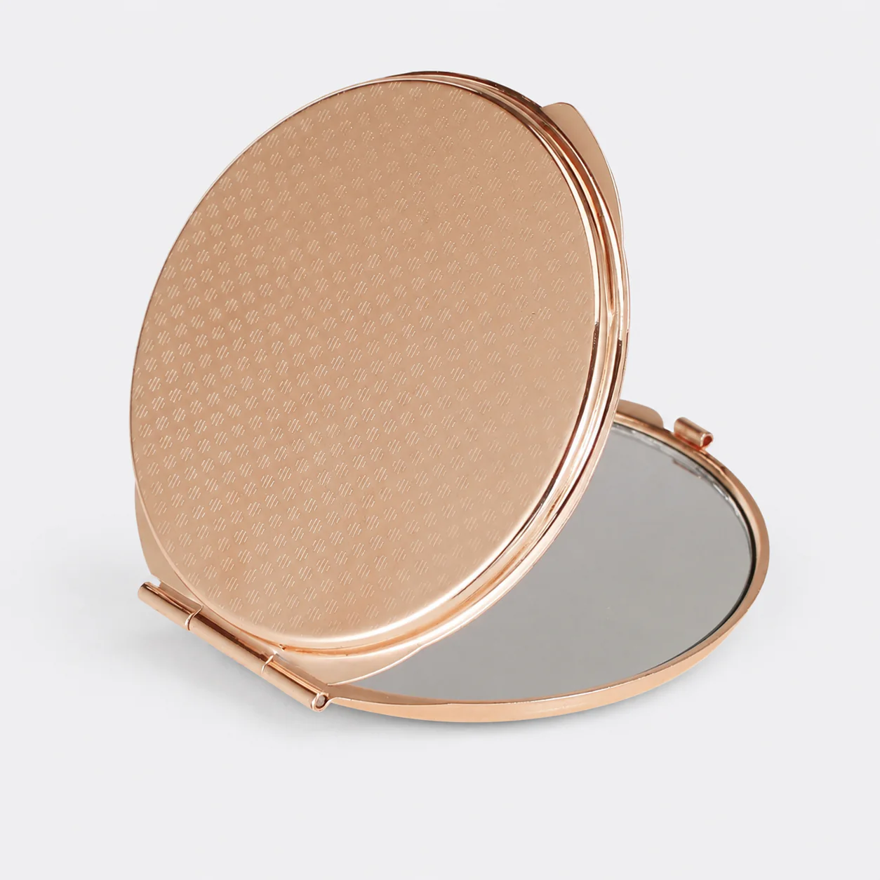 Plain Round Metal Compact Mirror with Textured Lid - view 15