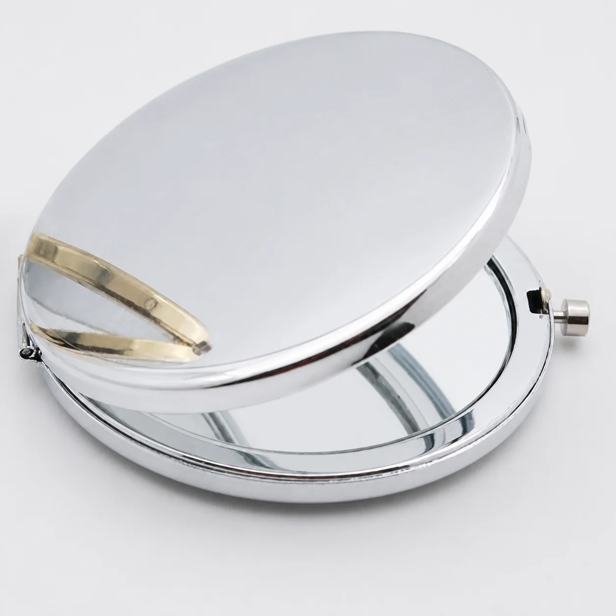 Slim Smooth-Lid Round Metal Compact Mirror - view 2