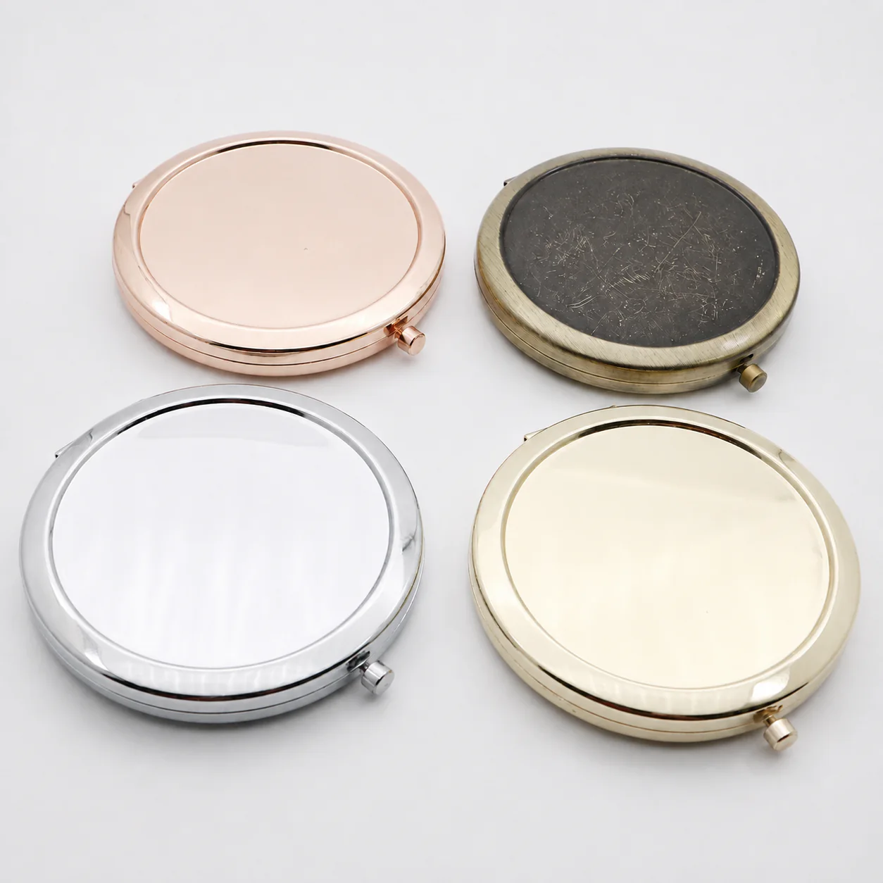 Plain Round Metal Compact Mirror with Recessed Top - view 9