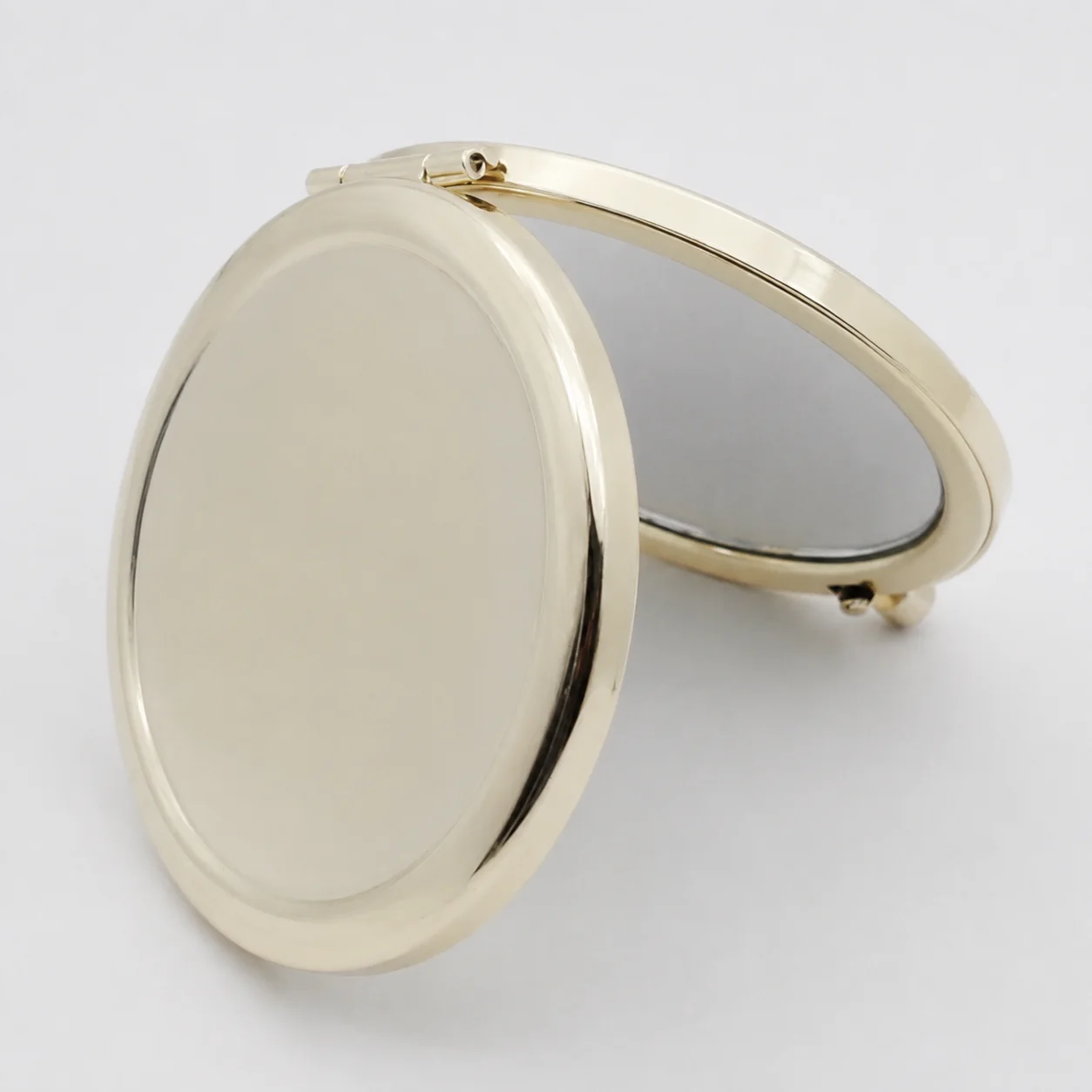 Plain Round Metal Compact Mirror with Recessed Top - view 4