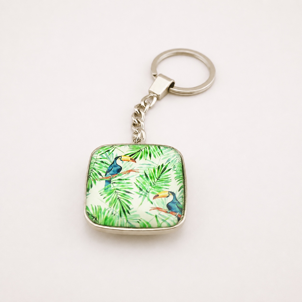 Square Custom Printed Dome Glass Keychain