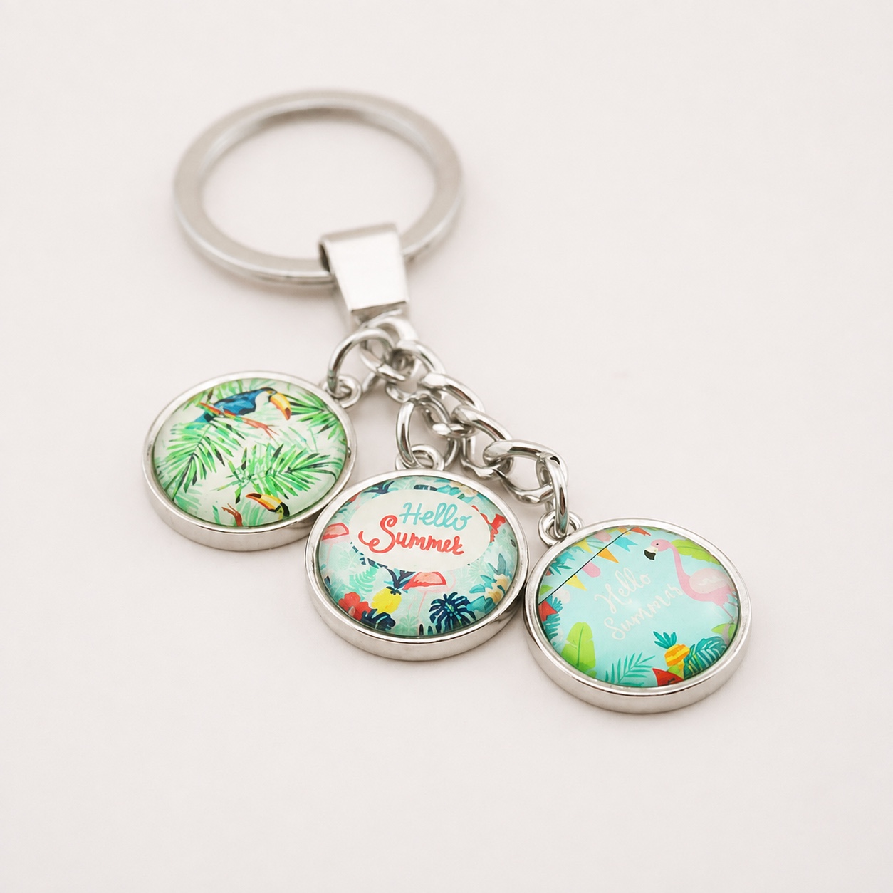 Triple Charm Custom Printed Dome Glass Keychain