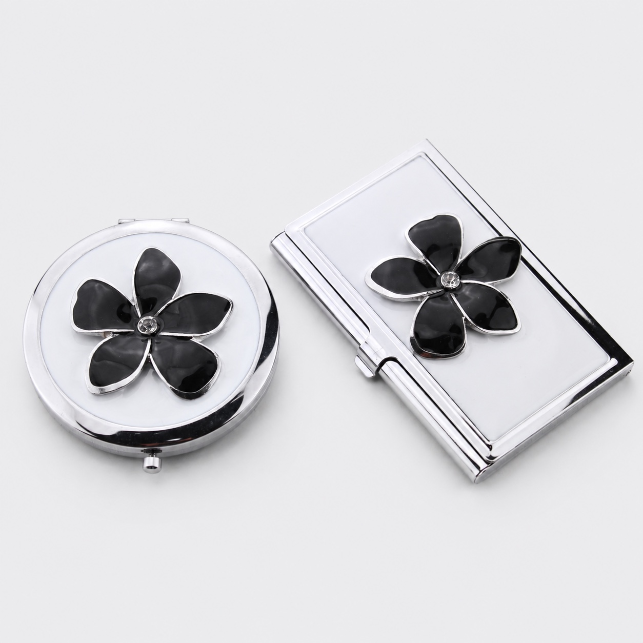 White Frangipani Compact Mirror & Card Holder Set